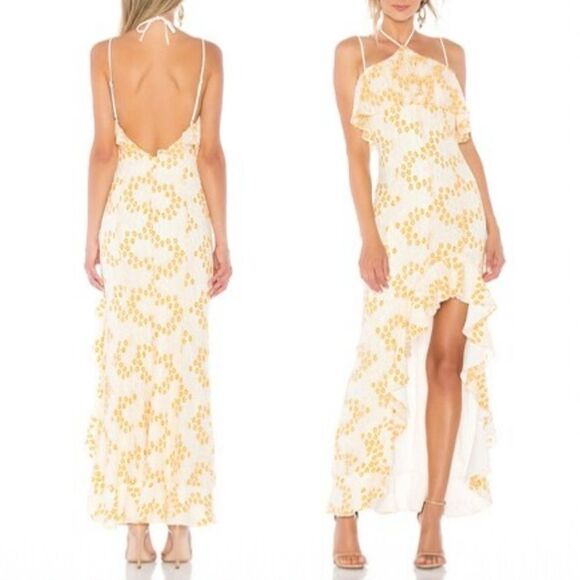 Lovers + Friends Dresses & Skirts - NWT Lovers + Friends Oorja Gown Ivory Orange Maxi Dress Halter Ruffle Size XL